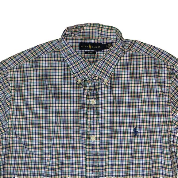 Ralph Lauren Shirt Mens XL Slim Fit Long Sleeve Blue Green Plaid Button-Down - Picture 1 of 16